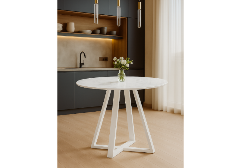 Стол стеклянный Норфолк 100 белый мрамор / белый (100x78)