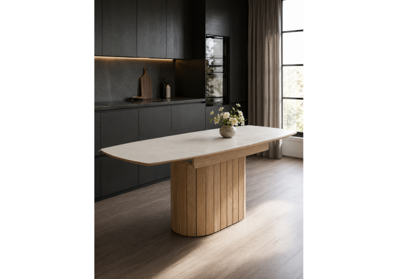 Керамический стол Люмен 140(180)х80 carmen light grey / дуб американский (80x76,5)