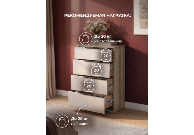 Комод Вестар 60 дуб делано / кашемир (60x40,3x91,6)