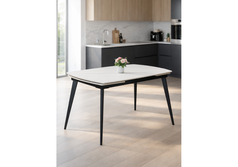 Керамический стол Aveiro 120(180)x80 белый мрамор / черный (80x75,5)