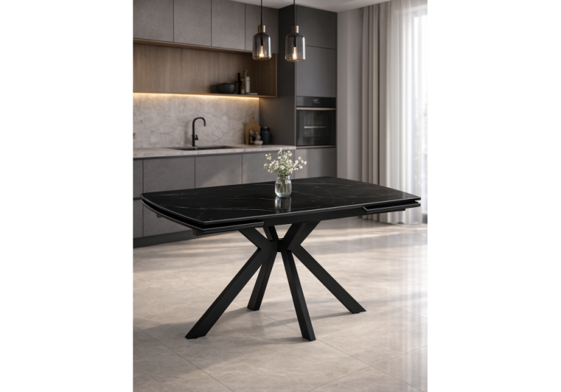Керамический стол Катчел-2 120(180)x80 matte черный мрамор / черный (80x77)