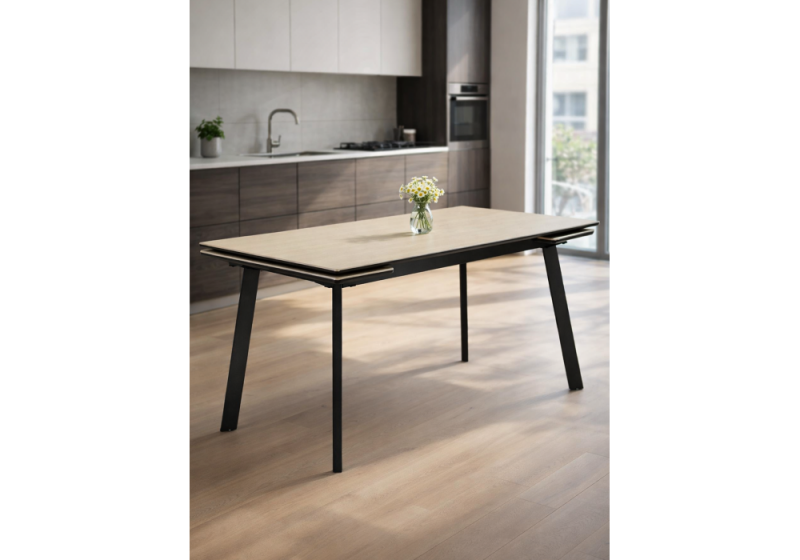 Керамический стол Норман 140(200)х80 okara light yellow / черный (80x75)