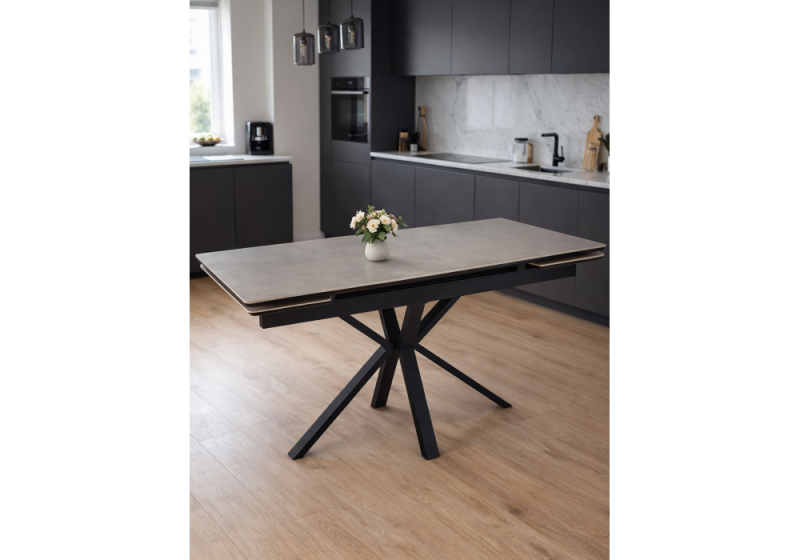Керамический стол Старлайт 120(180)х80 carmen light grey / черный (80x78)