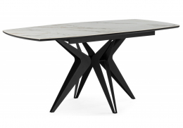 Керамический стол Риполь 160(205)х89 белый с прожилками gilt white / черный (89x75)
