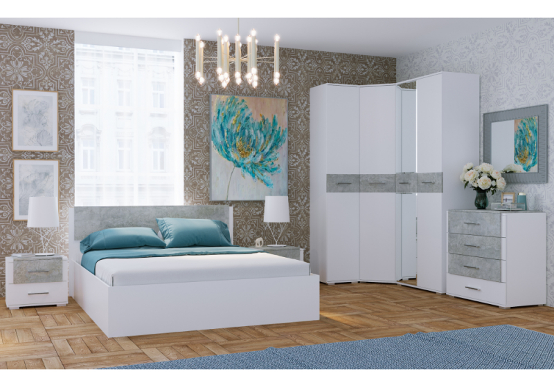 Кровать Теплиса 160x200 белый / бетон светлый