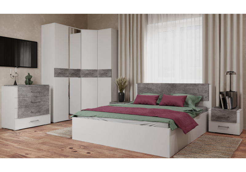 Кровать Теплиса 160x200 белый / бетон светлый