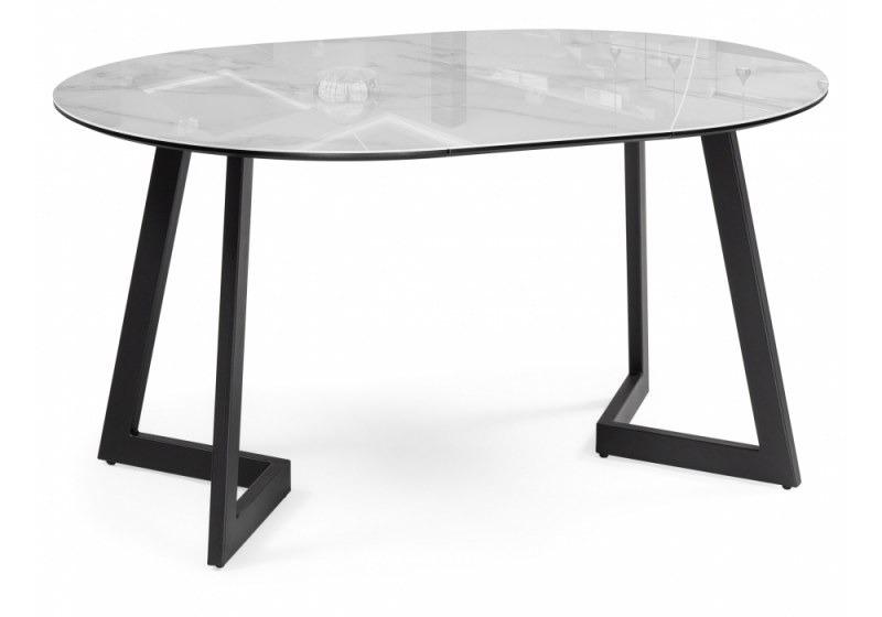 Стол стеклянный Алингсос 100(140)х100х76 белый мрамор / черный (100x76). 